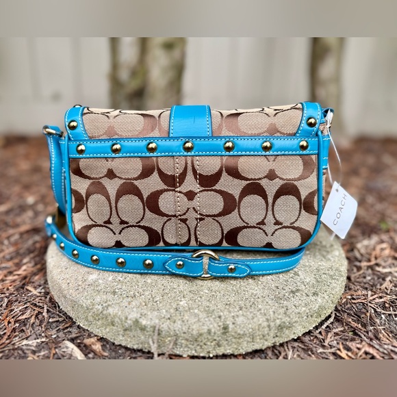 Vintage Coach Studded Blue Crossbody New - Picture 5 of 16